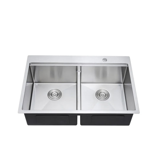 Undermount Workstation Double Bowl (Lowered Centre Divide) with a Brushed Drain, Sapele Cutting Board, Rosewood Brushed Colander, Bottom Grid and Brushed Roll-up Rack