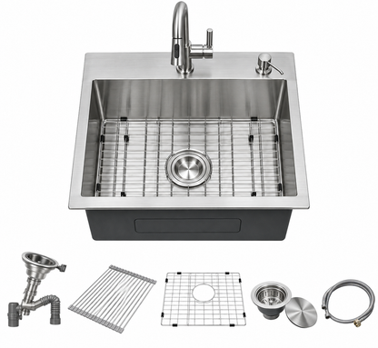 Stainless Steel Undermount Bar Sink (with Cover), Brushed Drain and Bottom Grid