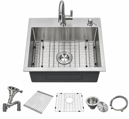 Stainless Steel Undermount Bar Sink (with Cover), Brushed Drain and Bottom Grid