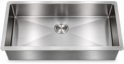 Top-Mount Single Bowl with Reinforcing Ribs (Long/Short) with a Brushed Drain, Sapele Cutting Board, Rosewood Brushed Colander, Bottom Grid, and Brushed Roll-up Rack