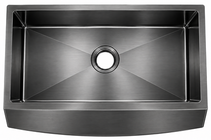 Stainless Steel Apron-Front Single Bowl with Brushed Drain, Bottom Grid and Brushed Roll-up Rack