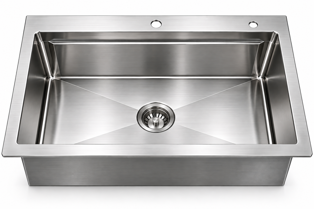 Stainless Steel Top-Mount Single Bowl Sink with Double Reinforcing Rib