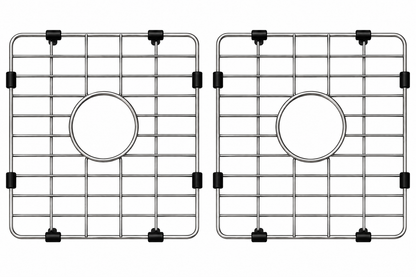 Top-Mount Double Bowl with a Brushed Drain, Bottom Grid, and Brushed Roll-up Rack